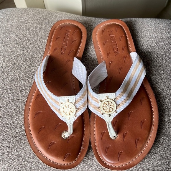 Nautica Shoes - Nautica striped leather boat flip flops